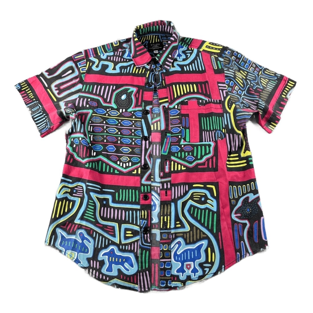 Stuzo Mola Colors Button Down Shirt Men S Multi Color USA Short Sleeve Pop Art